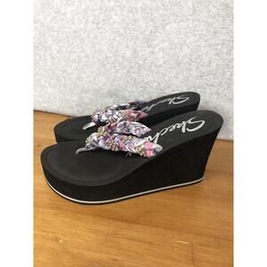 SKECHERS Shoes Size 10 Embellished High Heel Wedge Sandals Shoe Flip Flop Bling
